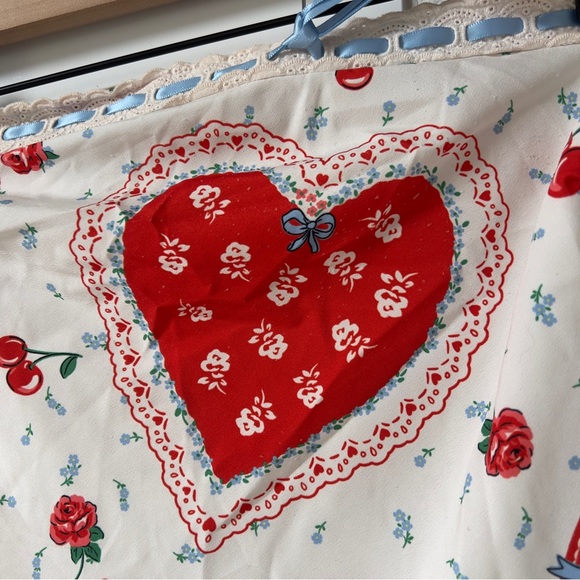 For Love & Lemons Daisy Heart Mae Strapless Midi Dress in White and Red - Picture 8 of 12